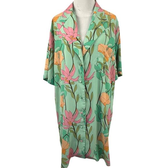 Lulus Dresses & Skirts - Lulus Green Floral Shirt Dress Preppy Spring Mini XL